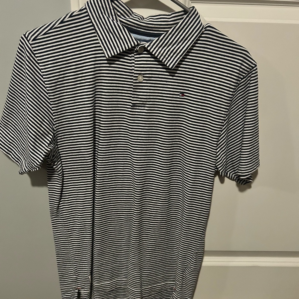 Tommy Hilfiger Black and White Striped Polo Shirt